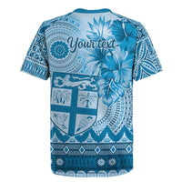 Vintage Bula Fiji Personalised Rugby Jersey Blue Hibiscus Tapa Pattern