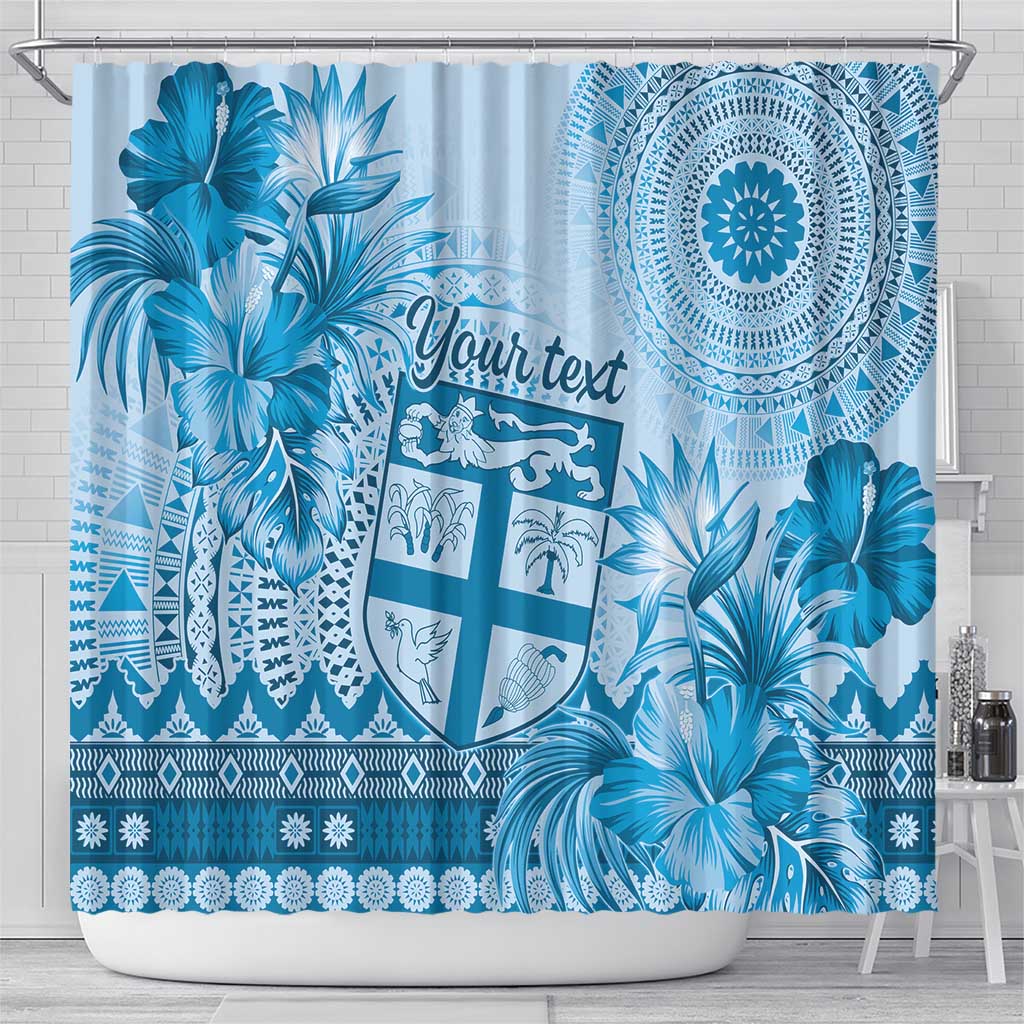 Vintage Bula Fiji Personalised Shower Curtain Blue Hibiscus Tapa Pattern LT9