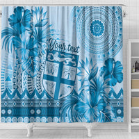 Vintage Bula Fiji Personalised Shower Curtain Blue Hibiscus Tapa Pattern LT9