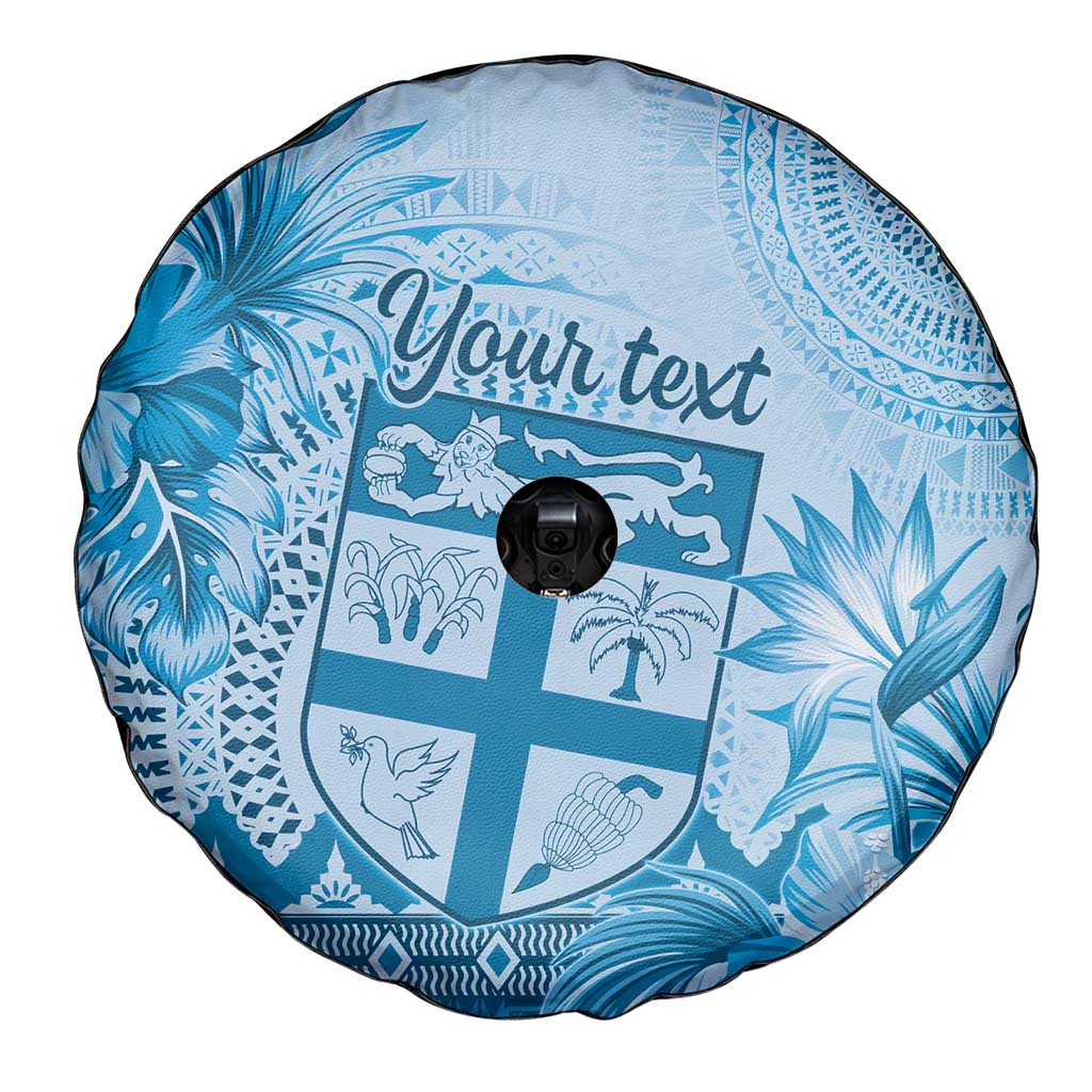 Vintage Bula Fiji Personalised Spare Tire Cover Blue Hibiscus Tapa Pattern LT9