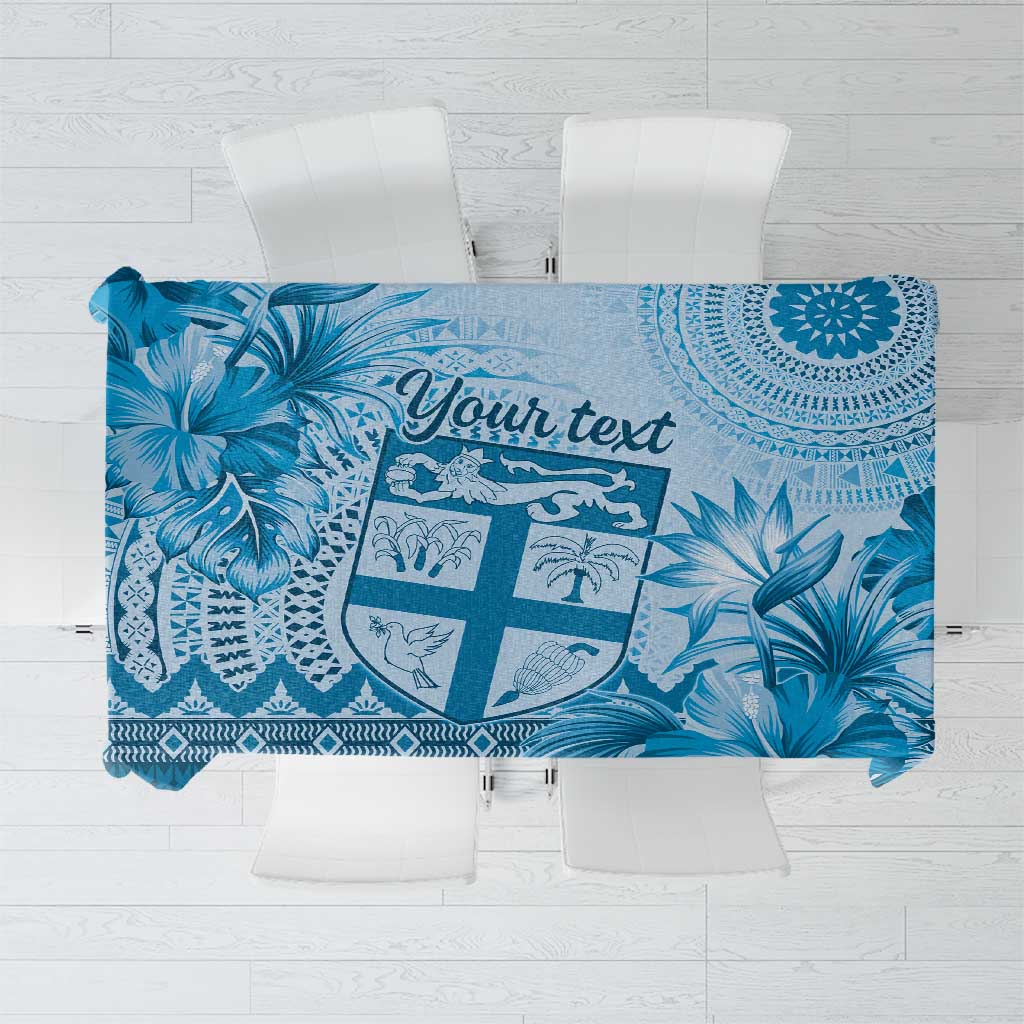 Vintage Bula Fiji Personalised Tablecloth Blue Hibiscus Tapa Pattern LT9