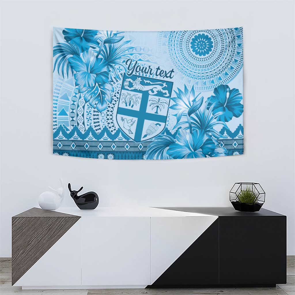 Vintage Bula Fiji Personalised Tapestry Blue Hibiscus Tapa Pattern LT9
