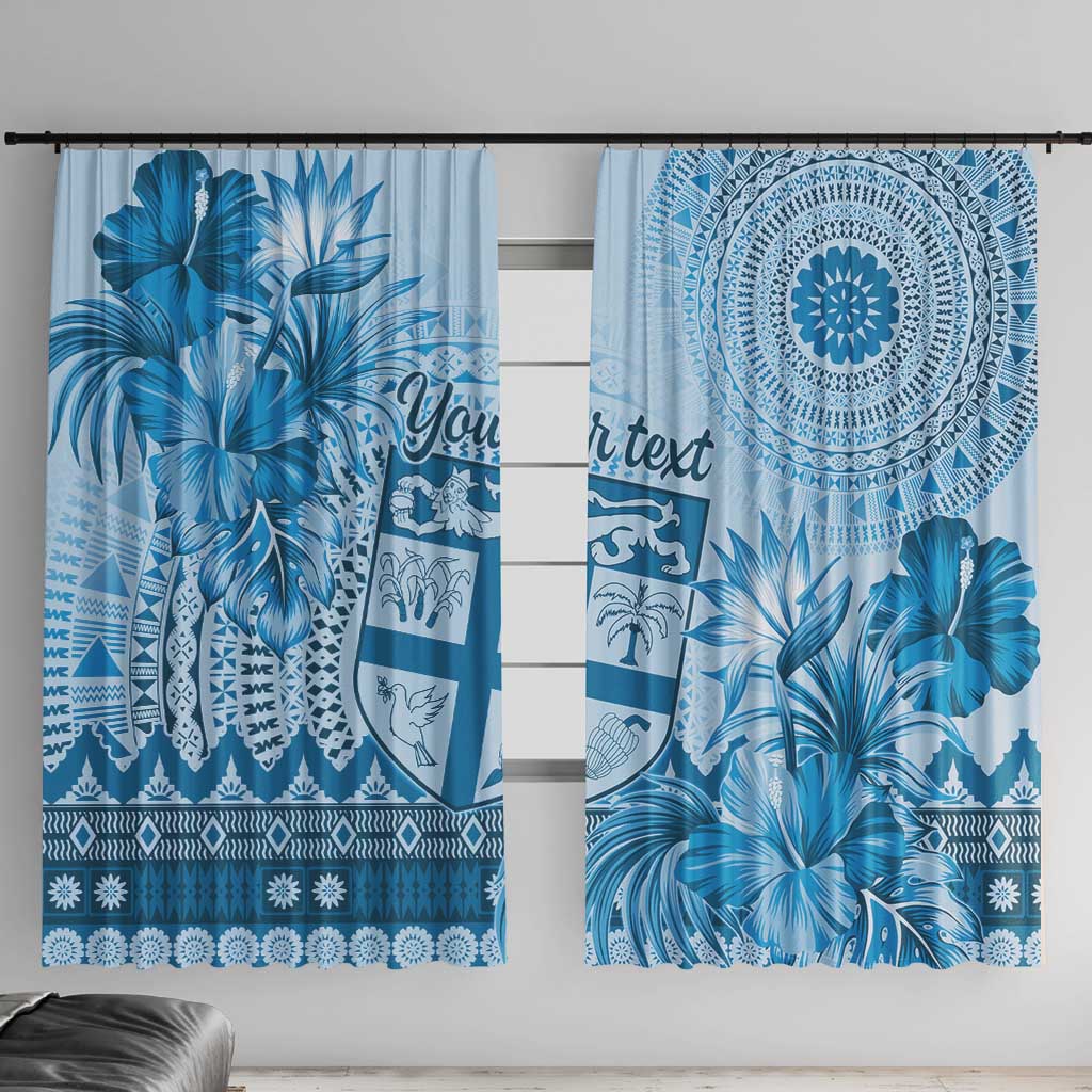 Vintage Bula Fiji Personalised Window Curtain Blue Hibiscus Tapa Pattern LT9