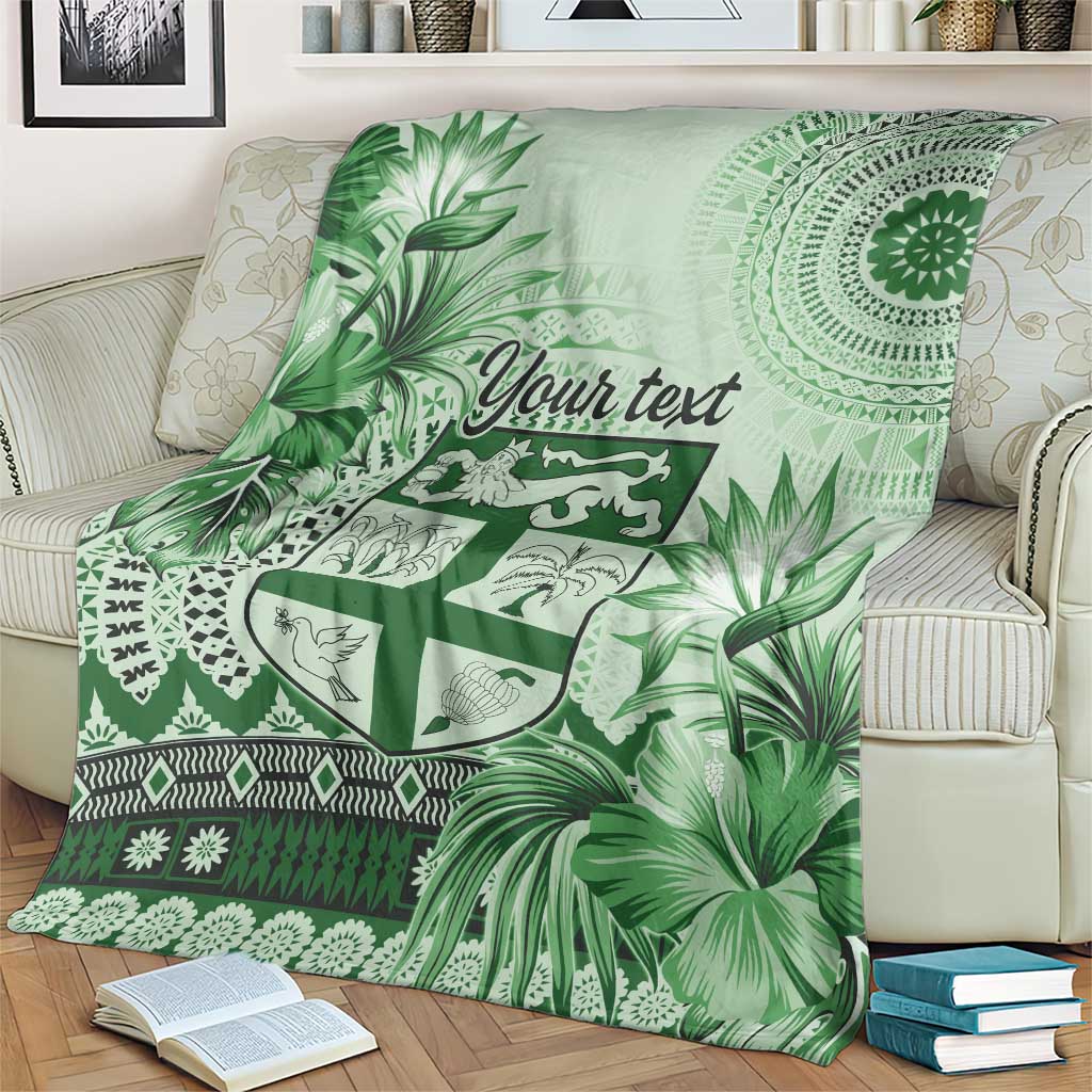 Vintage Bula Fiji Personalised Blanket Green Hibiscus Tapa Pattern LT9
