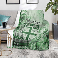 Vintage Bula Fiji Personalised Blanket Green Hibiscus Tapa Pattern LT9