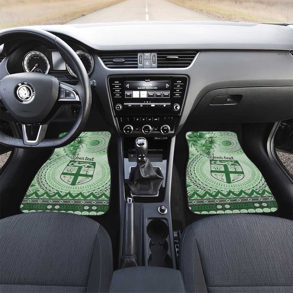 Vintage Bula Fiji Personalised Car Mats Green Hibiscus Tapa Pattern LT9