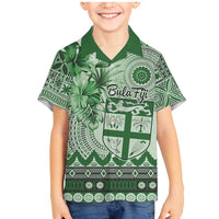 Vintage Bula Fiji Personalised Family Matching Mermaid Dress and Hawaiian Shirt Green Hibiscus Tapa Pattern