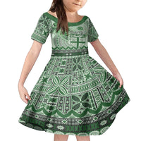 Vintage Bula Fiji Personalised Family Matching Puletasi and Hawaiian Shirt Green Hibiscus Tapa Pattern