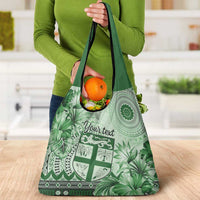 Vintage Bula Fiji Personalised Grocery Bag Green Hibiscus Tapa Pattern LT9