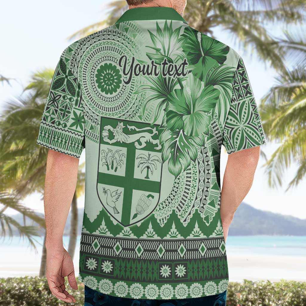 Vintage Bula Fiji Personalised Hawaiian Shirt Green Hibiscus Tapa Pattern LT9 - Polynesian Pride