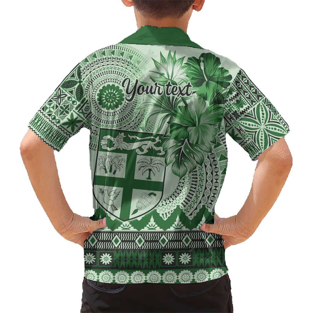 Vintage Bula Fiji Personalised Hawaiian Shirt Green Hibiscus Tapa Pattern LT9 - Polynesian Pride