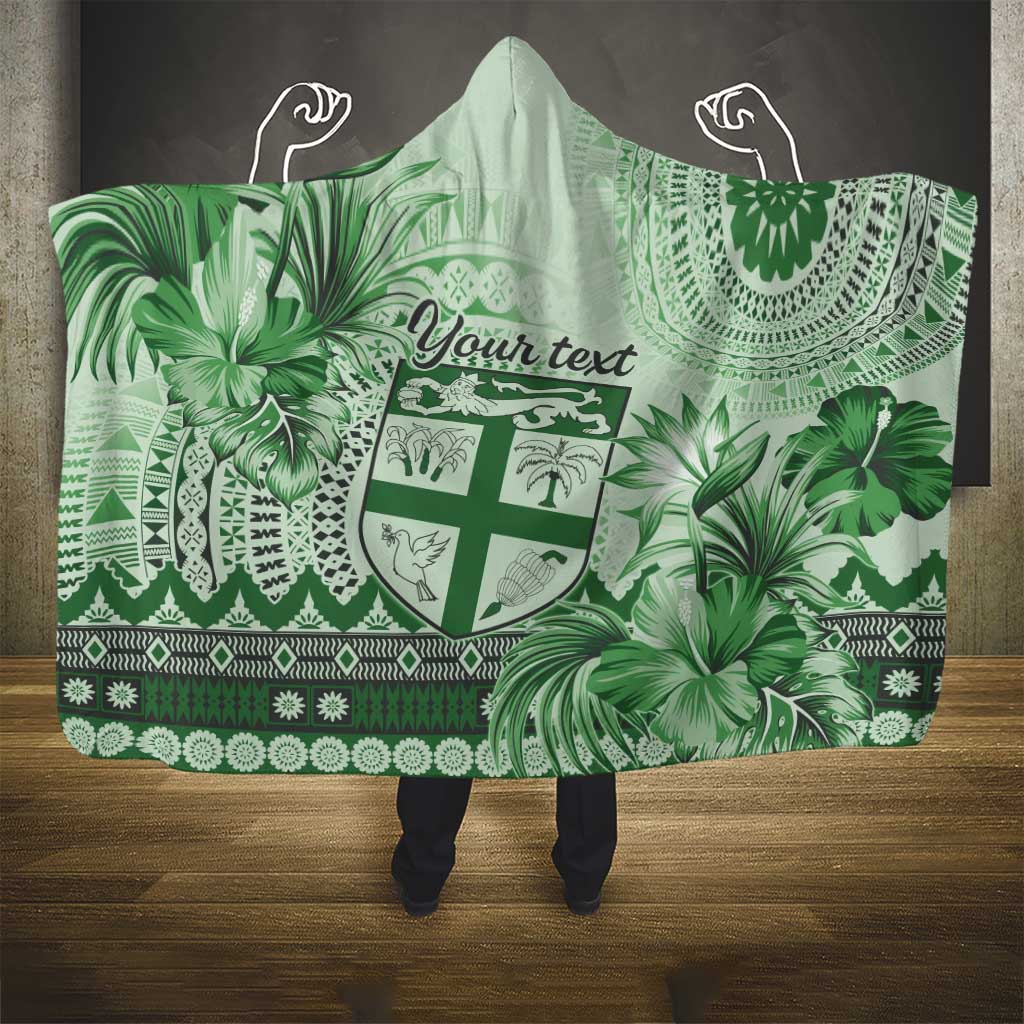 Vintage Bula Fiji Personalised Hooded Blanket Green Hibiscus Tapa Pattern LT9