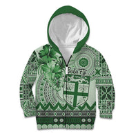 Vintage Bula Fiji Personalised Kid Hoodie Green Hibiscus Tapa Pattern