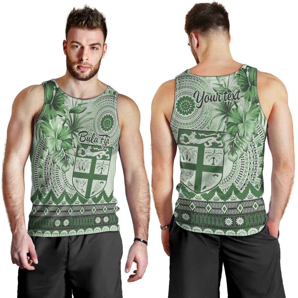 Vintage Bula Fiji Personalised Men Tank Top Green Hibiscus Tapa Pattern