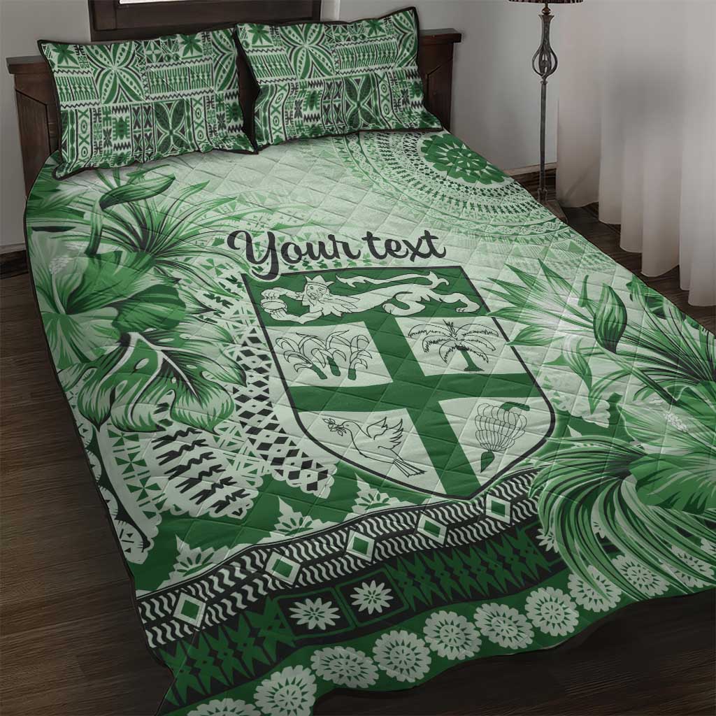 Vintage Bula Fiji Personalised Quilt Bed Set Green Hibiscus Tapa Pattern LT9