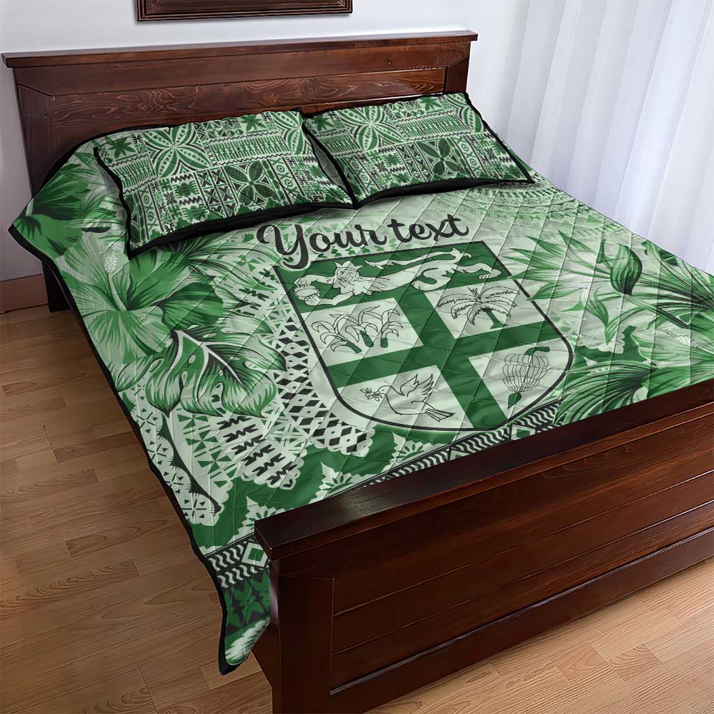 Vintage Bula Fiji Personalised Quilt Bed Set Green Hibiscus Tapa Pattern LT9