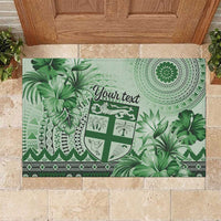 Vintage Bula Fiji Personalised Rubber Doormat Green Hibiscus Tapa Pattern LT9