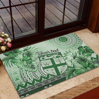 Vintage Bula Fiji Personalised Rubber Doormat Green Hibiscus Tapa Pattern LT9