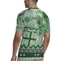 Vintage Bula Fiji Personalised Rugby Jersey Green Hibiscus Tapa Pattern