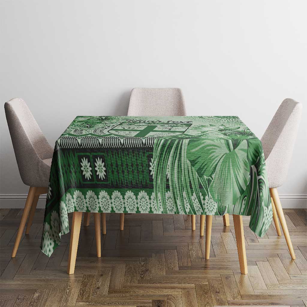 Vintage Bula Fiji Personalised Tablecloth Green Hibiscus Tapa Pattern LT9