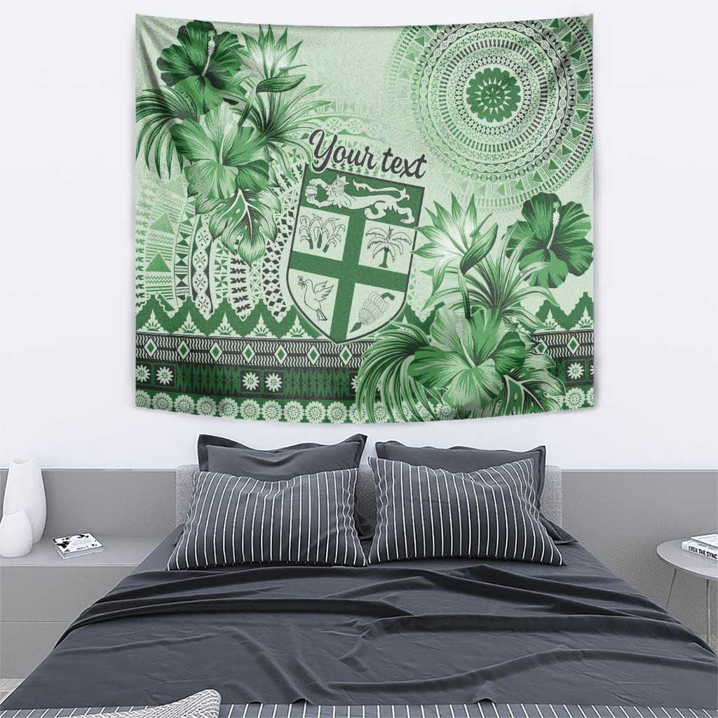Vintage Bula Fiji Personalised Tapestry Green Hibiscus Tapa Pattern LT9