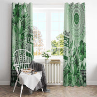 Vintage Bula Fiji Personalised Window Curtain Green Hibiscus Tapa Pattern LT9
