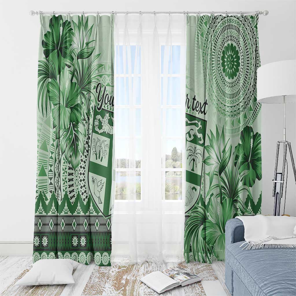 Vintage Bula Fiji Personalised Window Curtain Green Hibiscus Tapa Pattern LT9