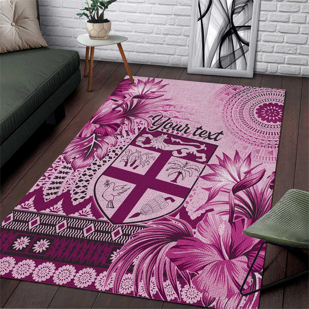 Vintage Bula Fiji Personalised Area Rug Pink Hibiscus Tapa Pattern LT9