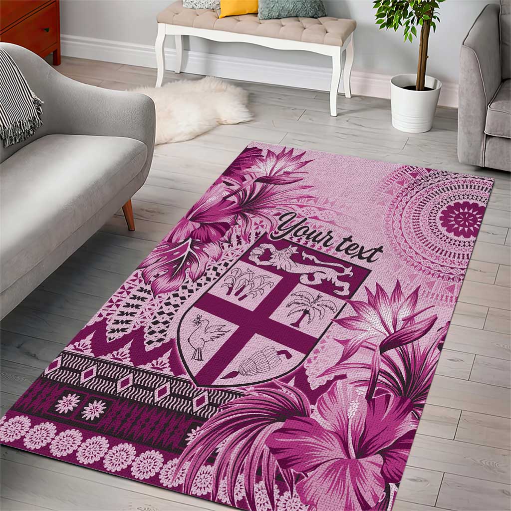 Vintage Bula Fiji Personalised Area Rug Pink Hibiscus Tapa Pattern LT9