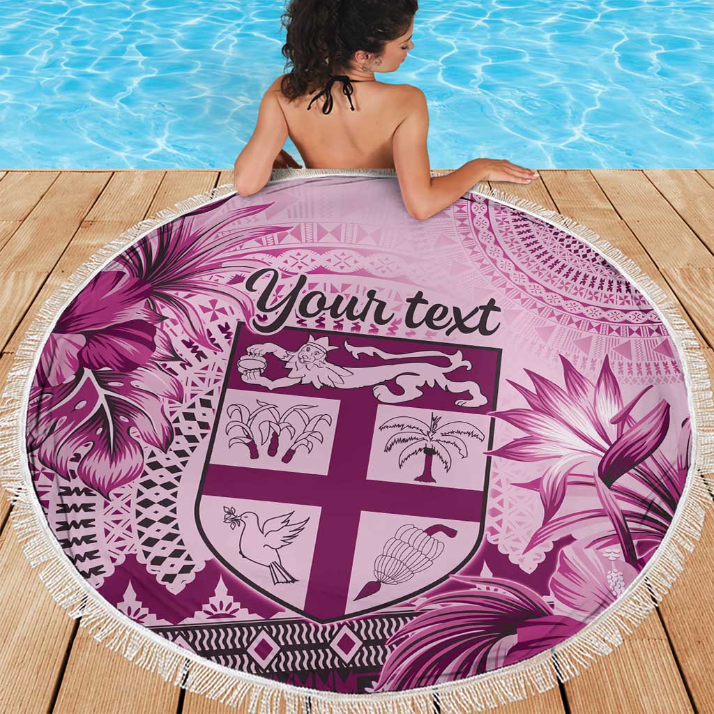 Vintage Bula Fiji Personalised Beach Blanket Pink Hibiscus Tapa Pattern LT9
