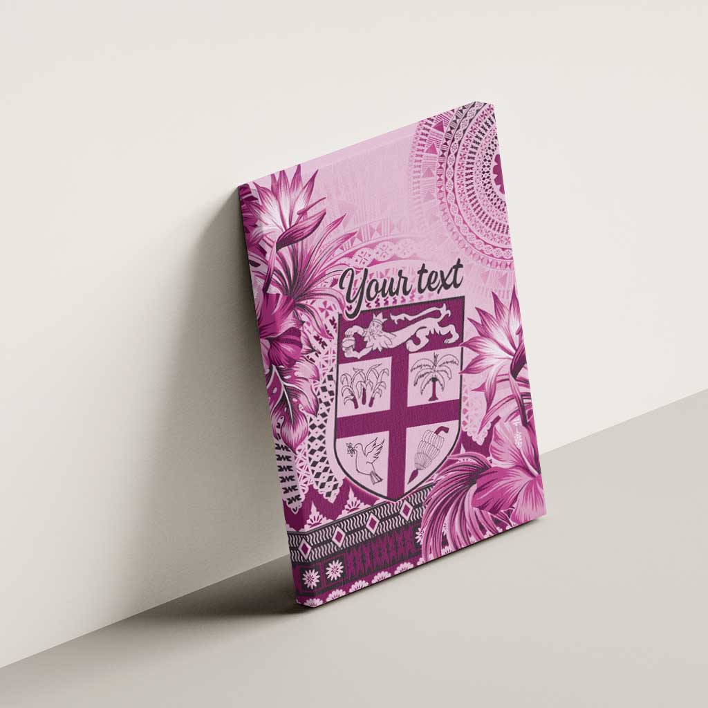 Vintage Bula Fiji Personalised Canvas Wall Art Pink Hibiscus Tapa Pattern LT9