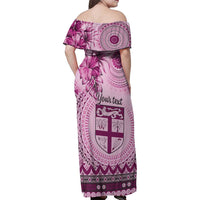 Vintage Bula Fiji Personalised Family Matching Off Shoulder Maxi Dress and Hawaiian Shirt Pink Hibiscus Tapa Pattern