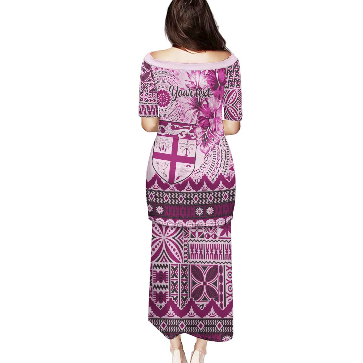 Vintage Bula Fiji Personalised Family Matching Puletasi and Hawaiian Shirt Pink Hibiscus Tapa Pattern