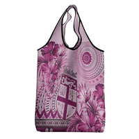 Vintage Bula Fiji Personalised Grocery Bag Pink Hibiscus Tapa Pattern LT9