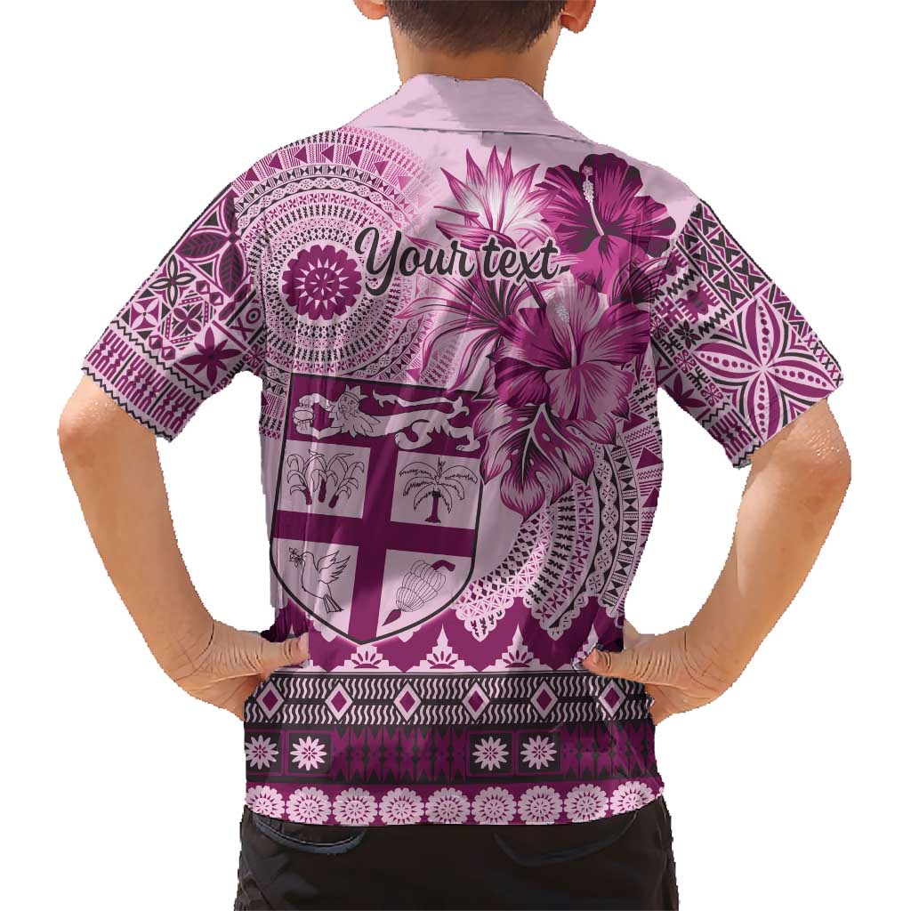 Vintage Bula Fiji Personalised Kid Hawaiian Shirt Pink Hibiscus Tapa Pattern
