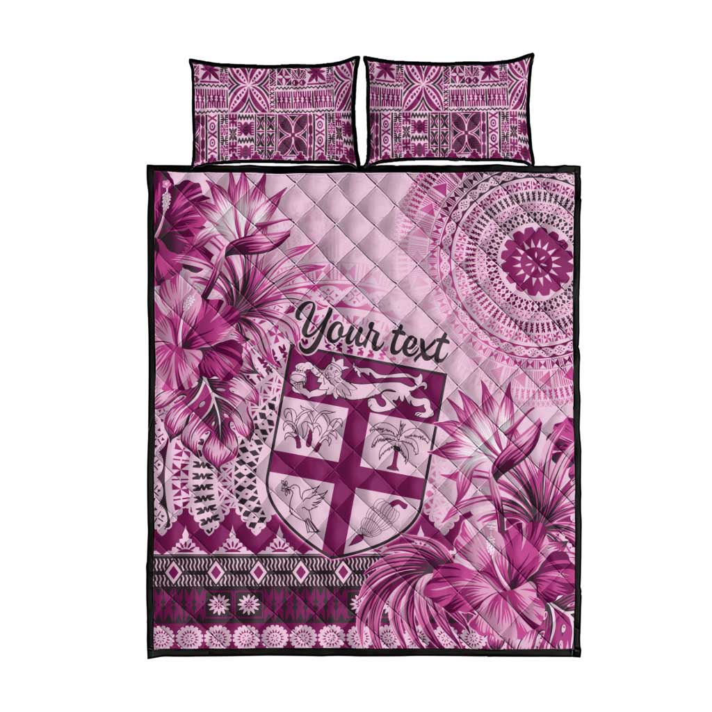 Vintage Bula Fiji Personalised Quilt Bed Set Pink Hibiscus Tapa Pattern LT9