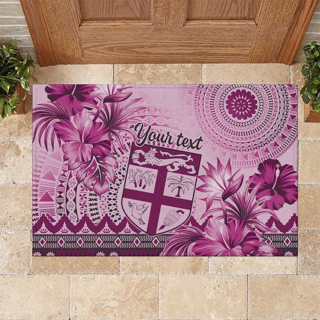 Vintage Bula Fiji Personalised Rubber Doormat Pink Hibiscus Tapa Pattern LT9