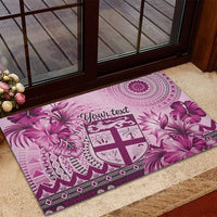 Vintage Bula Fiji Personalised Rubber Doormat Pink Hibiscus Tapa Pattern LT9