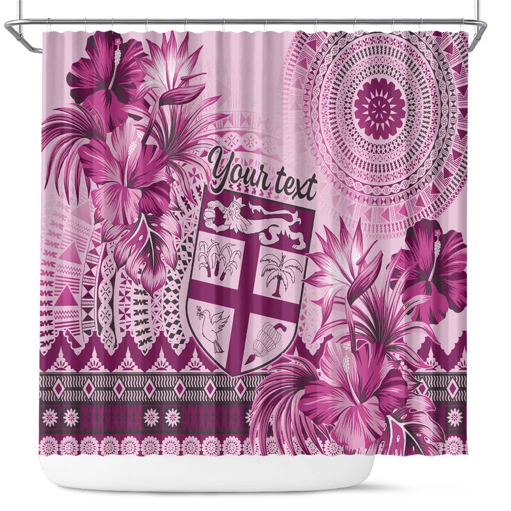 Vintage Bula Fiji Personalised Shower Curtain Pink Hibiscus Tapa Pattern LT9