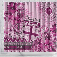 Vintage Bula Fiji Personalised Shower Curtain Pink Hibiscus Tapa Pattern LT9