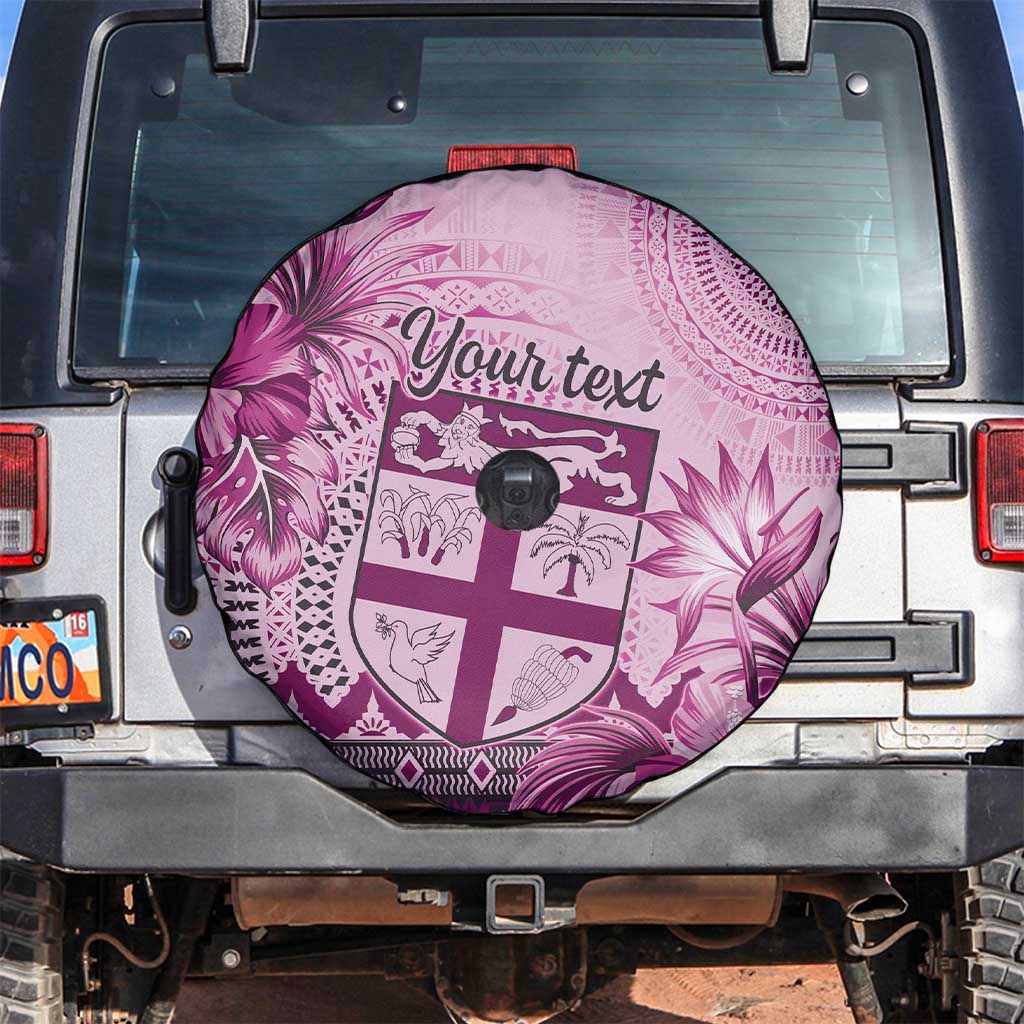 Vintage Bula Fiji Personalised Spare Tire Cover Pink Hibiscus Tapa Pattern LT9
