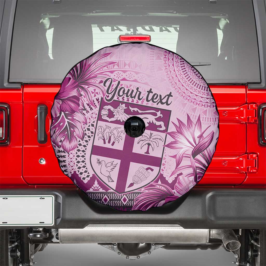 Vintage Bula Fiji Personalised Spare Tire Cover Pink Hibiscus Tapa Pattern LT9