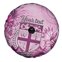 Vintage Bula Fiji Personalised Spare Tire Cover Pink Hibiscus Tapa Pattern LT9