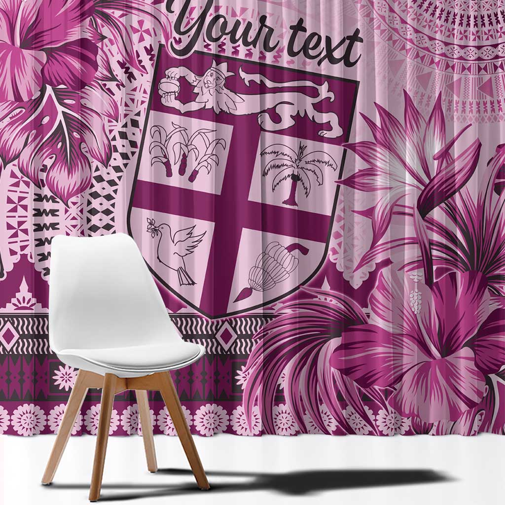 Vintage Bula Fiji Personalised Window Curtain Pink Hibiscus Tapa Pattern LT9