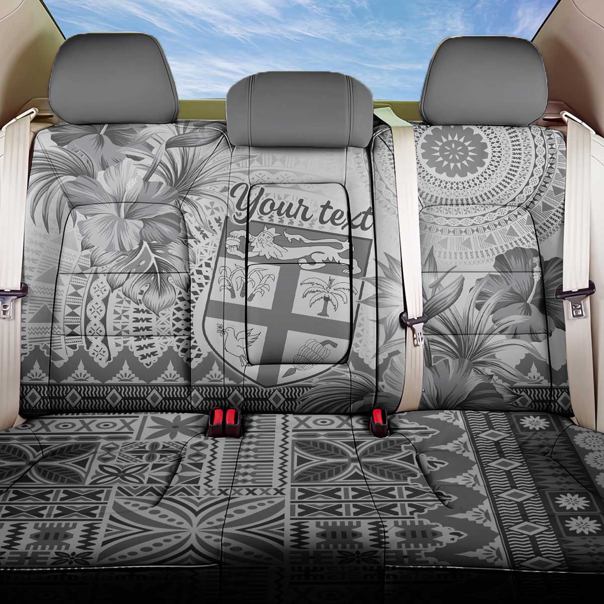 Vintage Bula Fiji Personalised Back Car Seat Cover Beige Hibiscus Tapa Pattern LT9