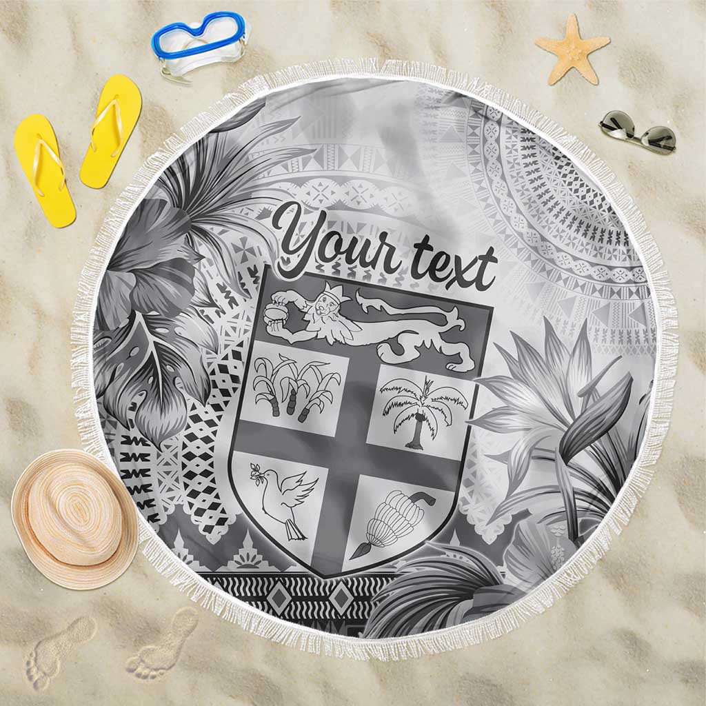 Vintage Bula Fiji Personalised Beach Blanket Beige Hibiscus Tapa Pattern LT9