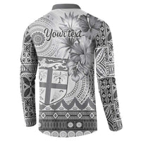 Vintage Bula Fiji Personalised Button Sweatshirt Beige Hibiscus Tapa Pattern