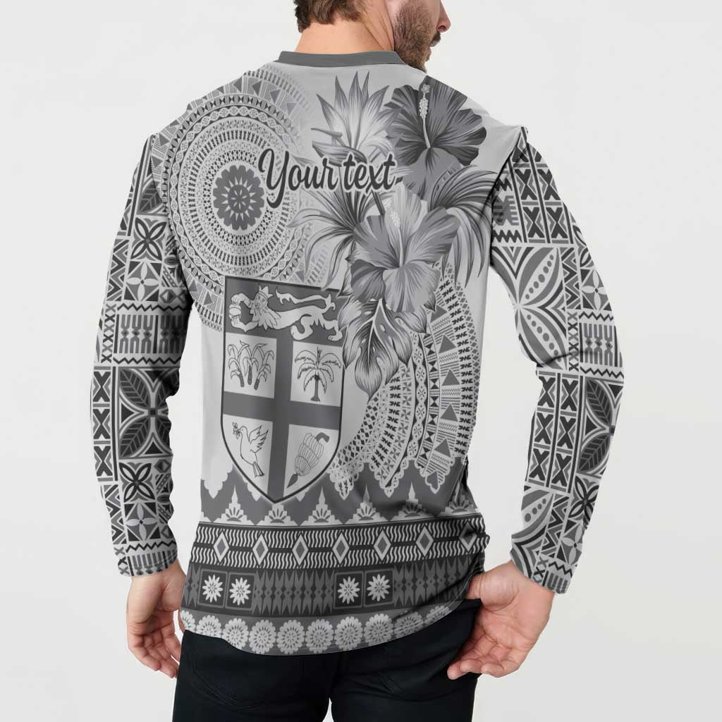 Vintage Bula Fiji Personalised Button Sweatshirt Beige Hibiscus Tapa Pattern