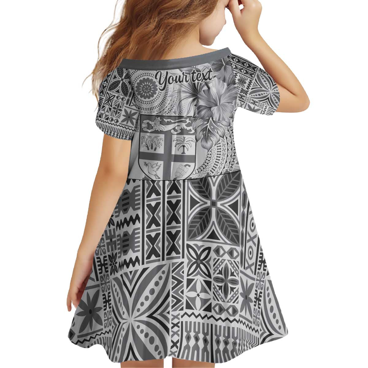 Vintage Bula Fiji Personalised Family Matching Off Shoulder Short Dress and Hawaiian Shirt Beige Hibiscus Tapa Pattern