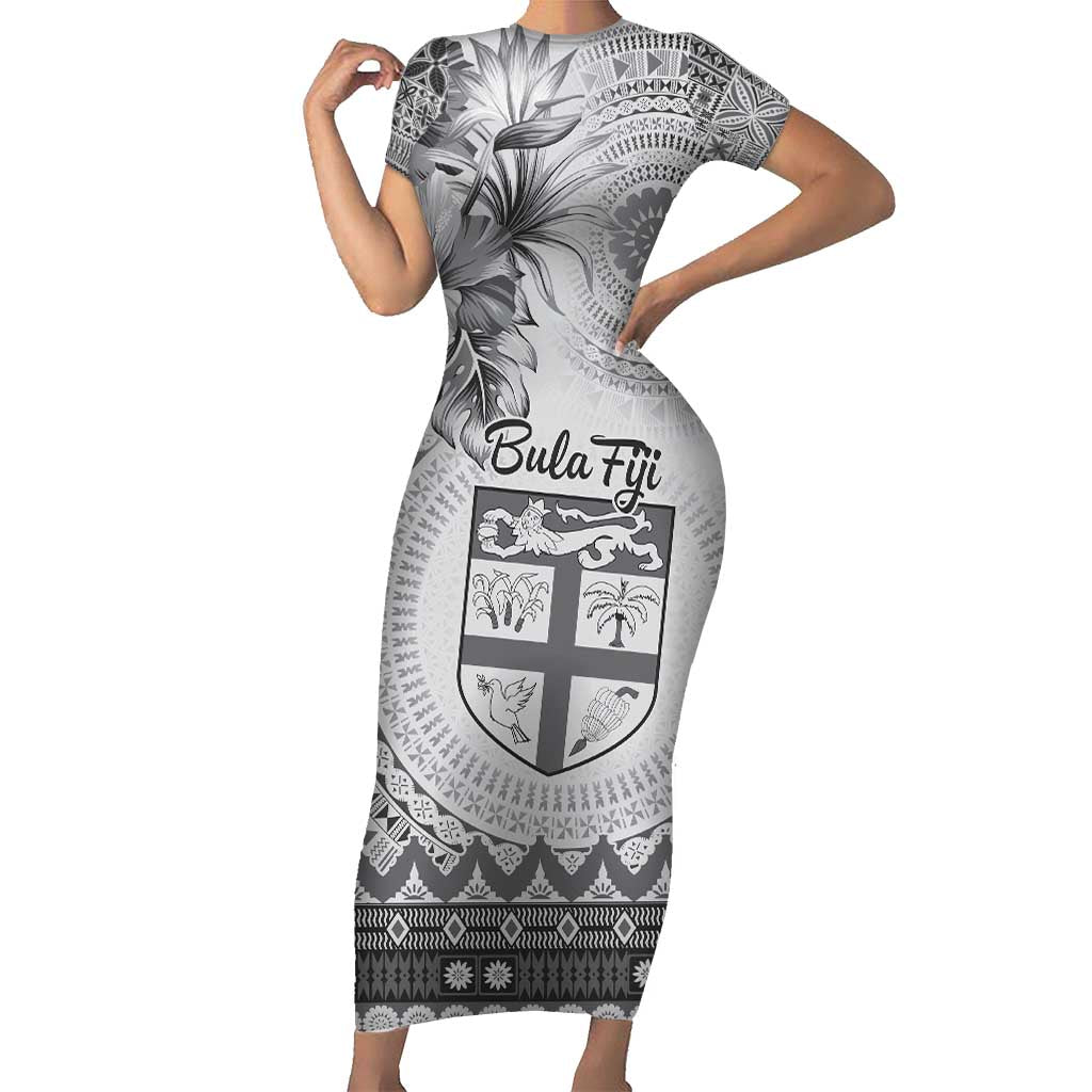 Vintage Bula Fiji Personalised Family Matching Short Sleeve Bodycon Dress and Hawaiian Shirt Beige Hibiscus Tapa Pattern